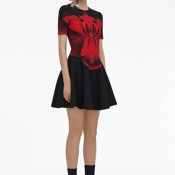 Octavia Orchid-Print Flared-Hem Knitted Mini Dress - Hot fashionista