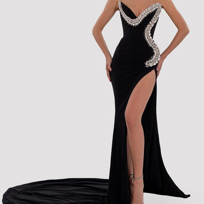 Pauline Strapless Crystal Embellishment Side Slit Maxi Dress - Hot fashionista
