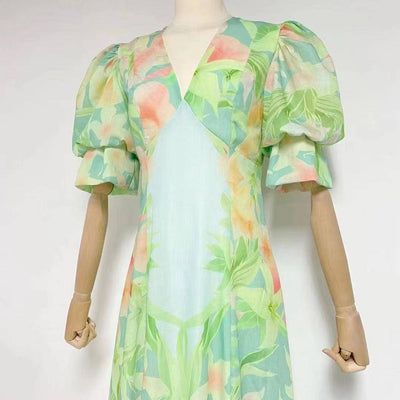 Penny Puff Sleeve V Neck Floral Print Maxi Dress - Hot fashionista