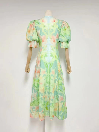 Penny Puff Sleeve V Neck Floral Print Maxi Dress - Hot fashionista