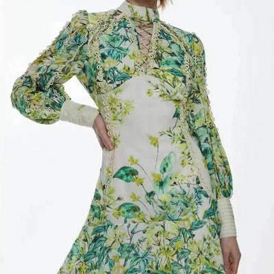 Ramona Long Sleeve Mock Neck Drawstring Floral Print Mini Dress - Hot fashionista