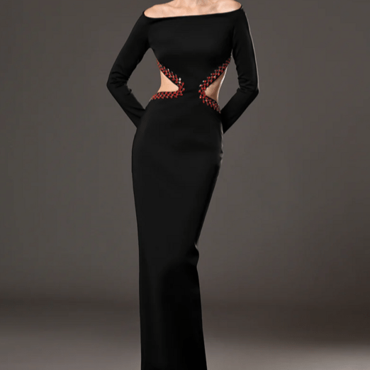 Regina Long Sleeve Off Shoulder Side Cut Out Maxi Dress - Hot fashionista