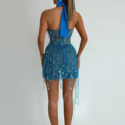 Rita Strapless Sequins Fringe Chain Tassel Mini Dress - Hot fashionista