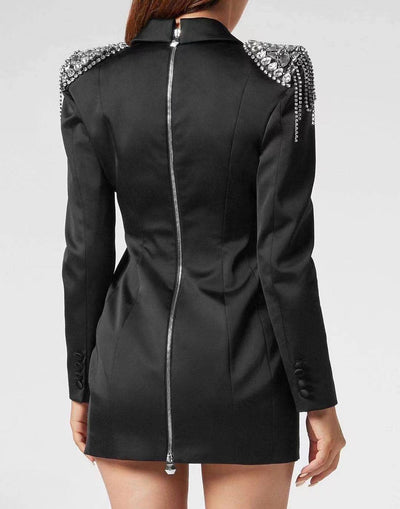 Samantha Long Sleeve Rhinestone Detail Zip Up Back Mini Dress - Hot fashionista