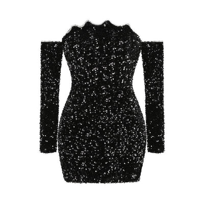 Sisley Black Patchwork Sequins Slimming Mini Dress - Hot fashionista