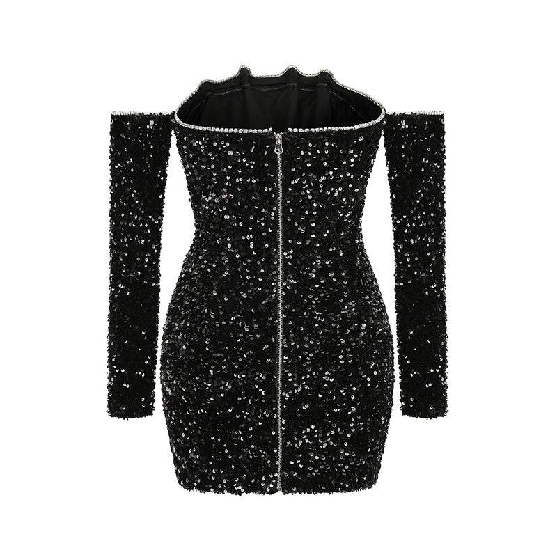 Sisley Black Patchwork Sequins Slimming Mini Dress - Hot fashionista