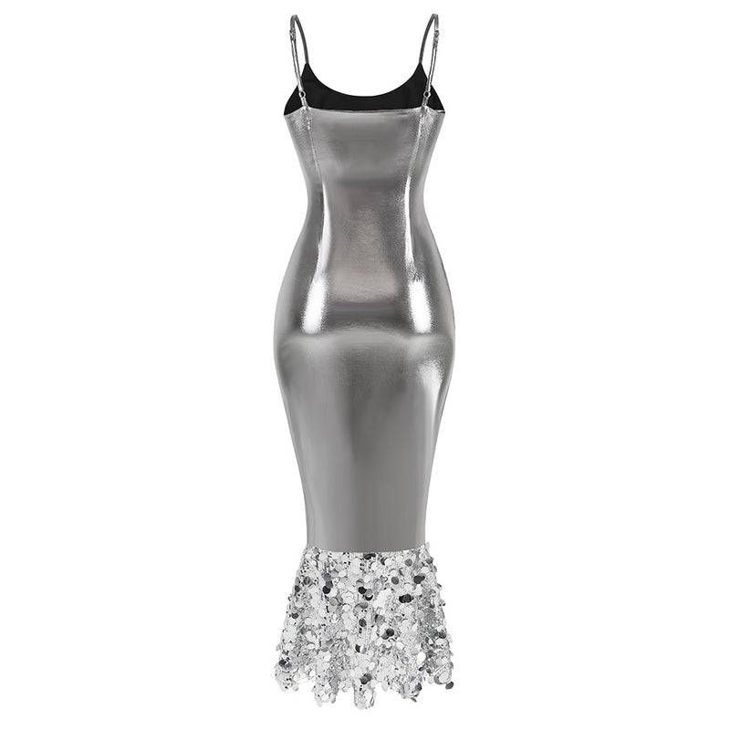 Tara Metallic Spaghetti Strap Sequined Hem Maxi Dress - Hot fashionista