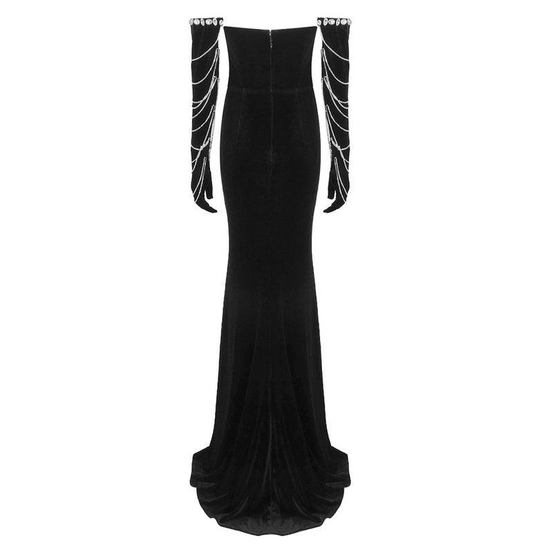 Tiera Strapless Crystals Beaded Front Slit Maxi Dress - Hot fashionista