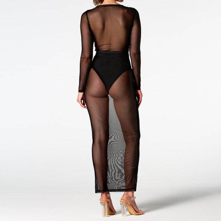 Vikki Long Sleeve Mesh Patchwork Maxi Dress - Hot fashionista