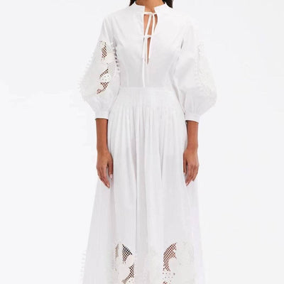 Nelda Stand Collar Spliced Lace Up Maxi Dress - Hot fashionista
