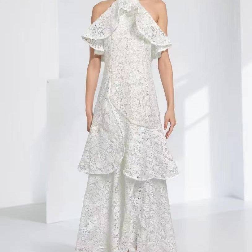 Paula Sleeveless Halter Neck Floral Lace Midi Dress - Hot fashionista