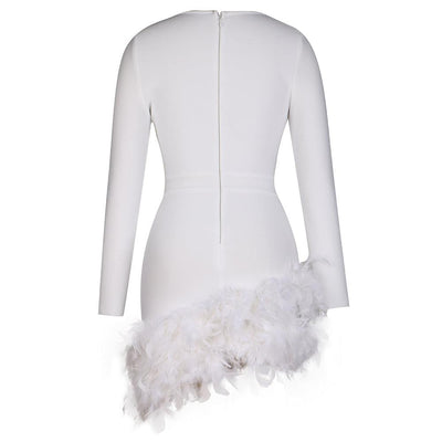 Dolly Long Sleeve Deep V Neck Asymmetrical Feather Hem Mini Dress - Hot fashionista