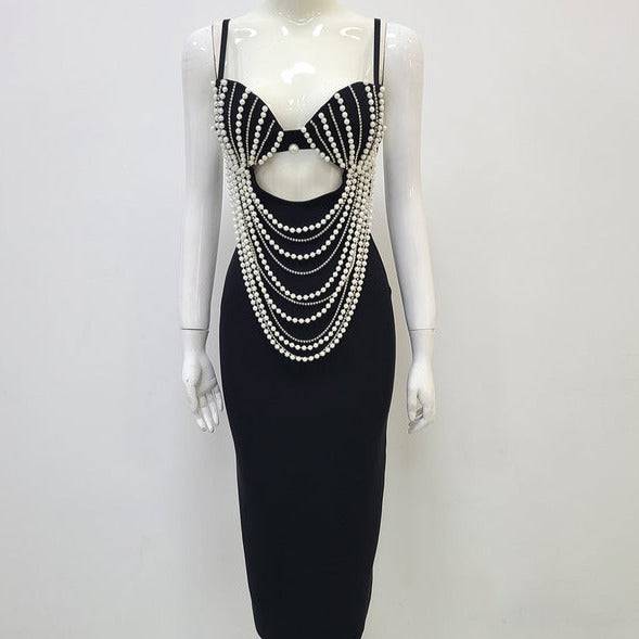 Ophelia Strappy Pearl Midi Dress - Hot fashionista