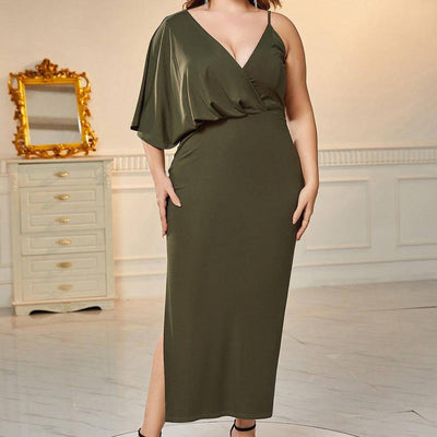 Louise Plus Asymmetrical Neck Batwing Sleeve Midi Dress - Hot fashionista