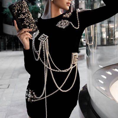 Abby Long Sleeve Pearl Embellishment Mini Dress - Hot fashionista
