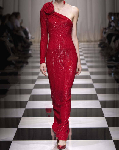 Brienna Floral One Shoulder Sequin Bandage Dress - Hot fashionista
