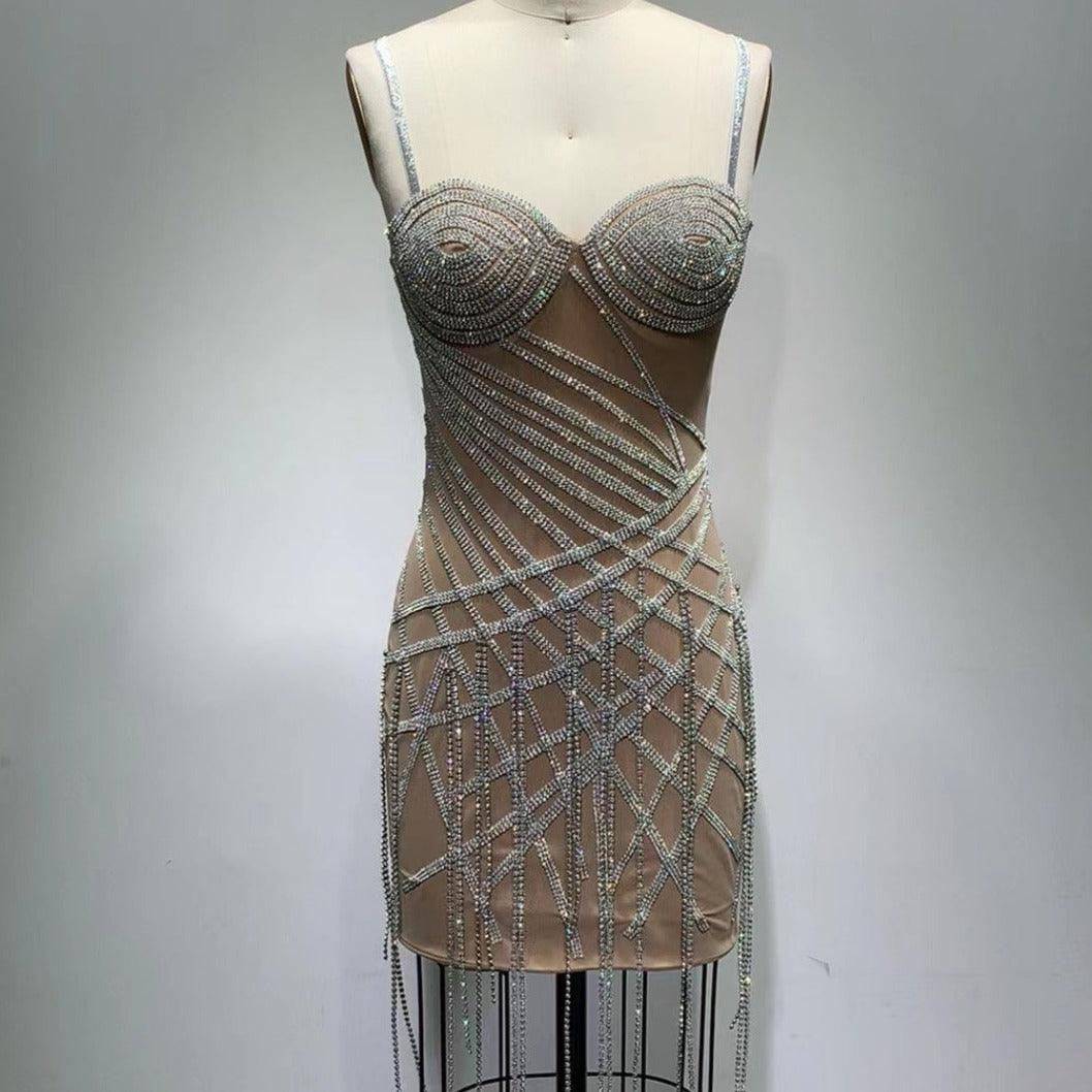Charlotte Irregular Embellished Rhinestone Dress - Hot fashionista