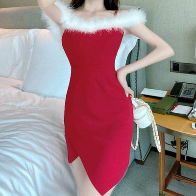 Danylynn Fuzzy Sleeve Slim Fit Christmas Mini Dress - Hot fashionista