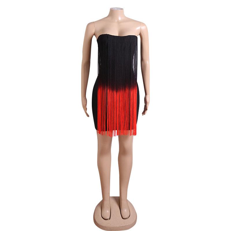 Ellen Two-Tone Tassel Mini Dress - Hot fashionista