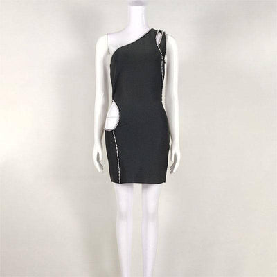 Katrina Asymmetric Embellished Rhinestone Mini Dress - Hot fashionista