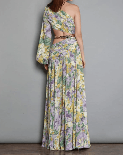 Krissy One Shoulder Chain Embellishment Floral Maxi Dress - Hot fashionista