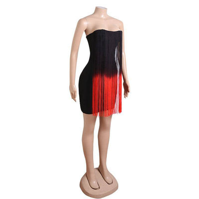Lina Strapless Two Toned Fringe Mini Dress - Hot fashionista
