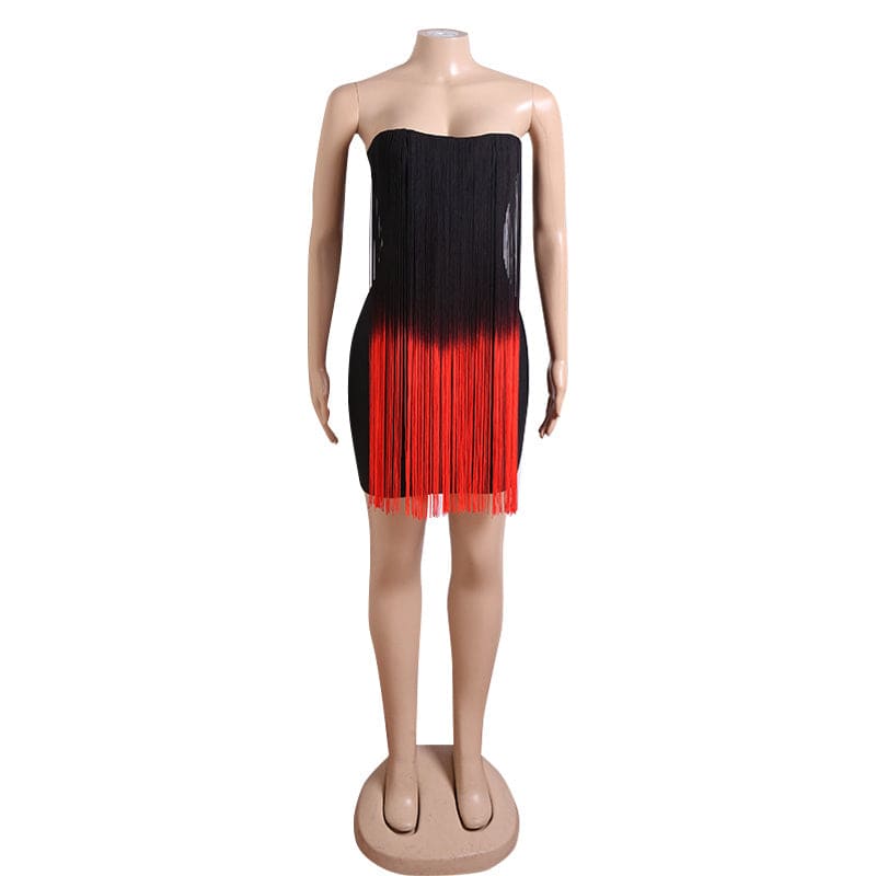Lina Strapless Two Toned Fringe Mini Dress - Hot fashionista