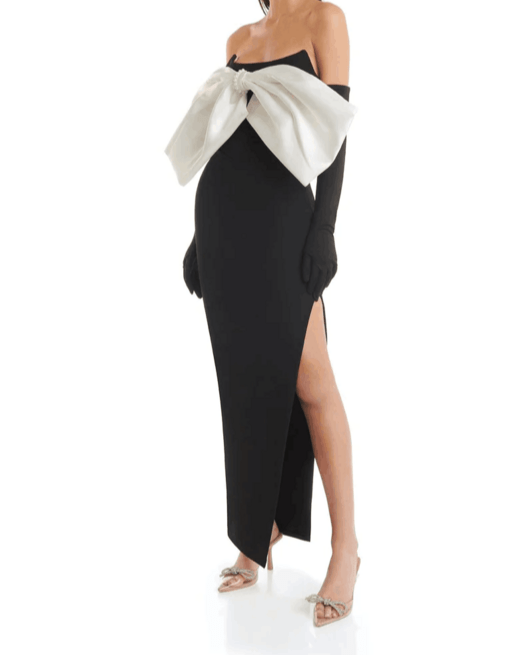 Lizandra Strapless Big Bow Embellished Side Slit Maxi Dress - Hot fashionista