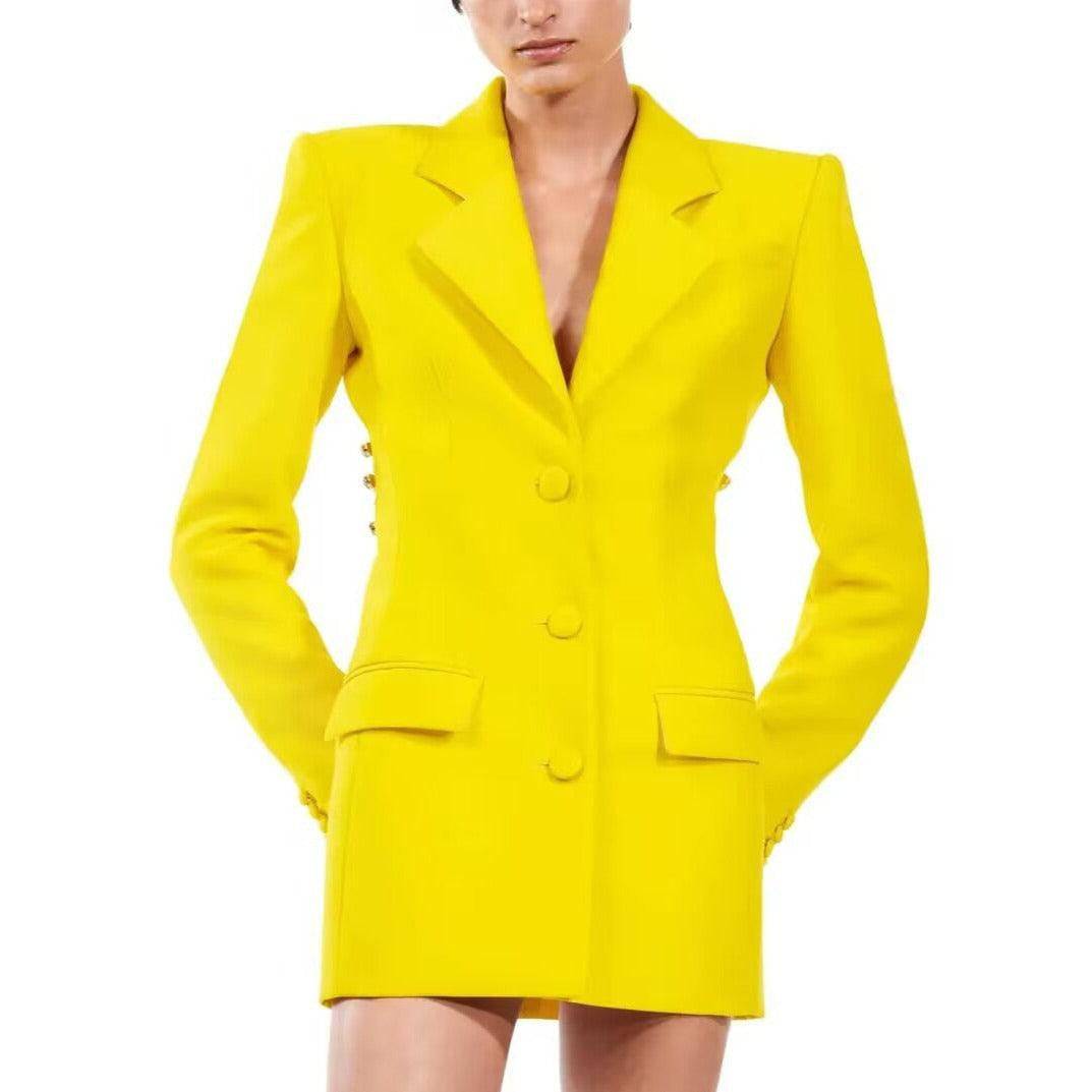 Lory Solid Backless Long Sleeve Mini Blazer Dress - Hot fashionista