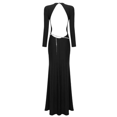 Lucy Long Sleeve Crystal Embellished Backless Maxi Dress - Hot fashionista