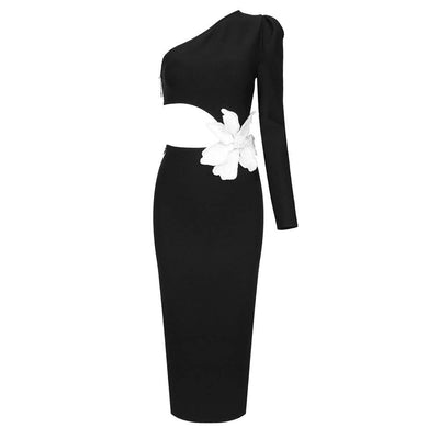 Milly One-Shoulder Flower Applique Midi Dress - Hot fashionista