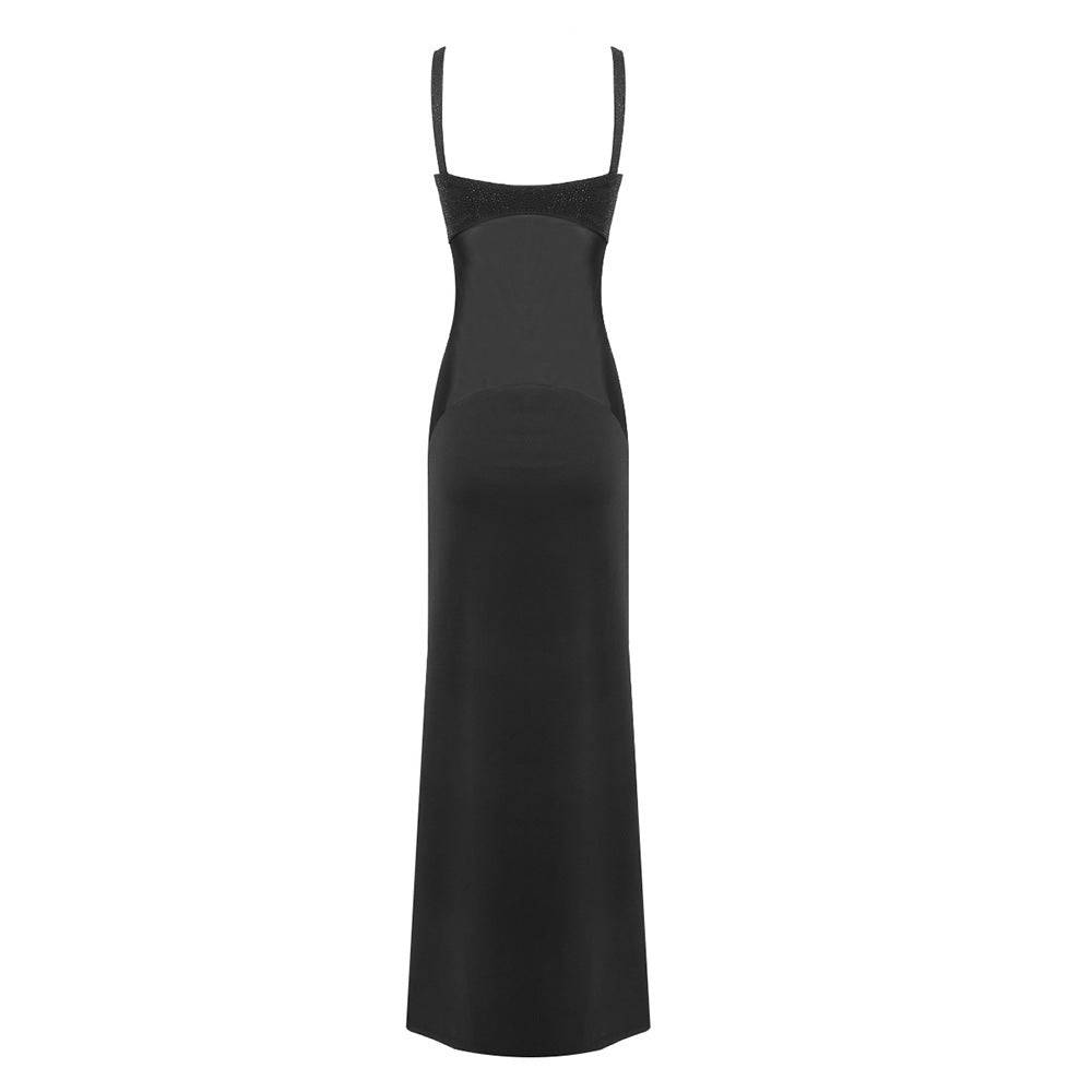 Mistie Black Crystal Embellishment Suspender Maxi Dress - Hot fashionista