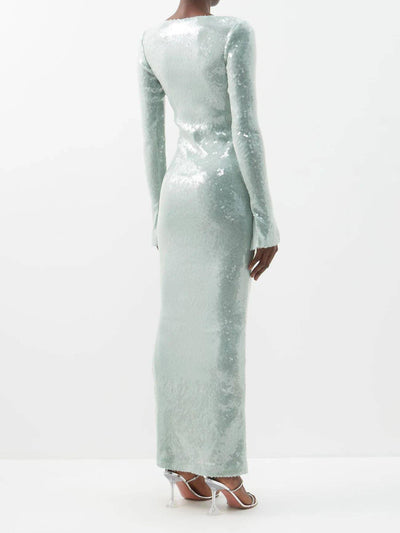 Phoebe Notched Neckline Sequins Maxi Dress - Hot fashionista