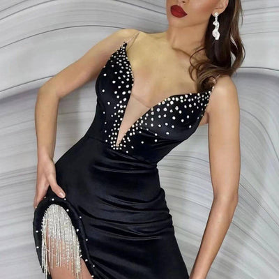 Sophia Embellished Rhinestone High Slit Maxi Velvet Dress - Hot fashionista