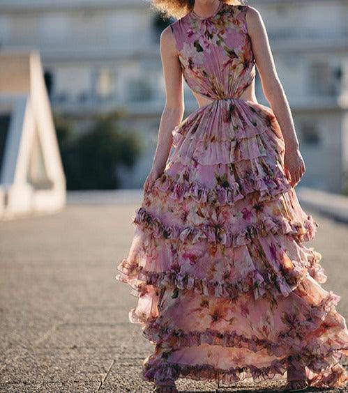 Vienna Cutout Floral Ruffle Dress - Hot fashionista