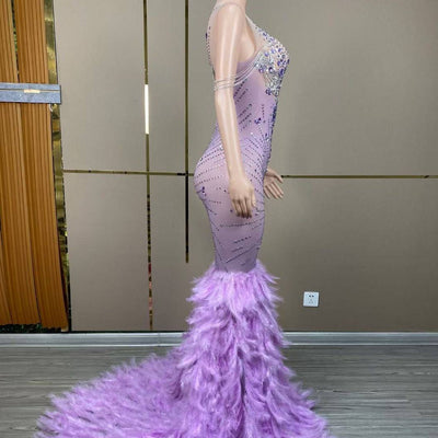 Madisen See-through Rhinestone Tassel Feather Dress - Hot fashionista