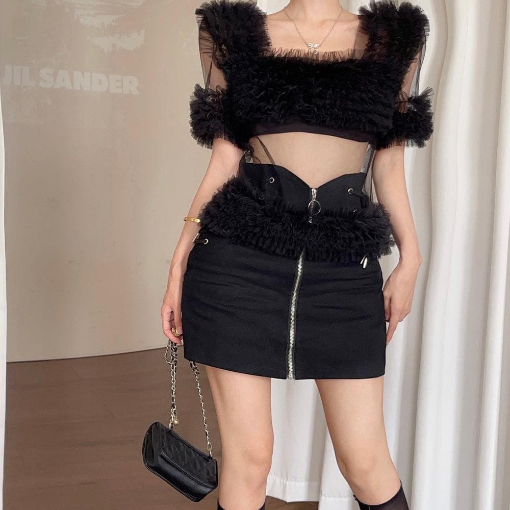 Patsy Solid Pleated Mesh Top - Hot fashionista
