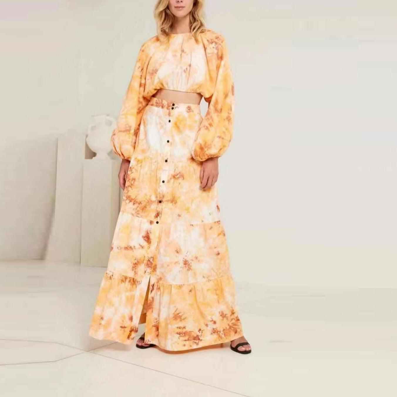 Viktoria Puff Sleeve Crop Top & Floor Length Skirt Set - Hot fashionista