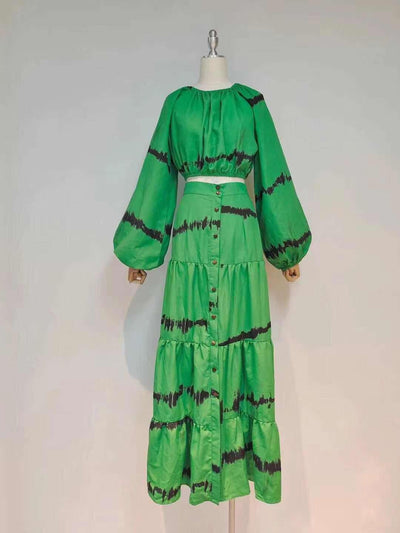 Viktoria Puff Sleeve Crop Top & Floor Length Skirt Set