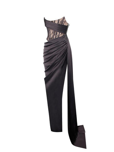 Ember Black Lace Satin Corset High Slit Gown - Hot fashionista