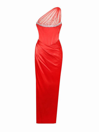 Kasey Crystal Embellished Mesh Satin Corset Gown - Hot fashionista