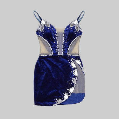 Kitty Strappy Velvet Sweetheart Crystal Trim Mesh Mini Dress - Hot fashionista