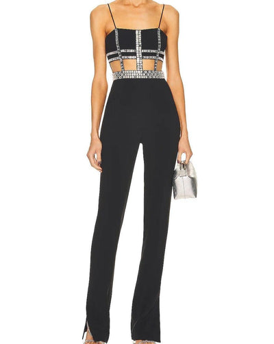 Reese Spaghetti Strap Crystal Embellishment Jumpsuit - Hot fashionista