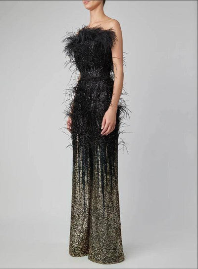 Kelsey Feather Trimmed Sequined Jumpsuit - Hot fashionista