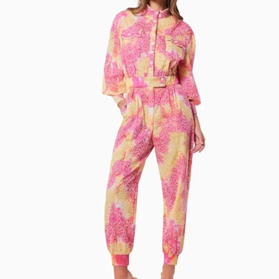 Sienna Puff Sleeve High Neck Top Printed Jumpsuit - Hot fashionista