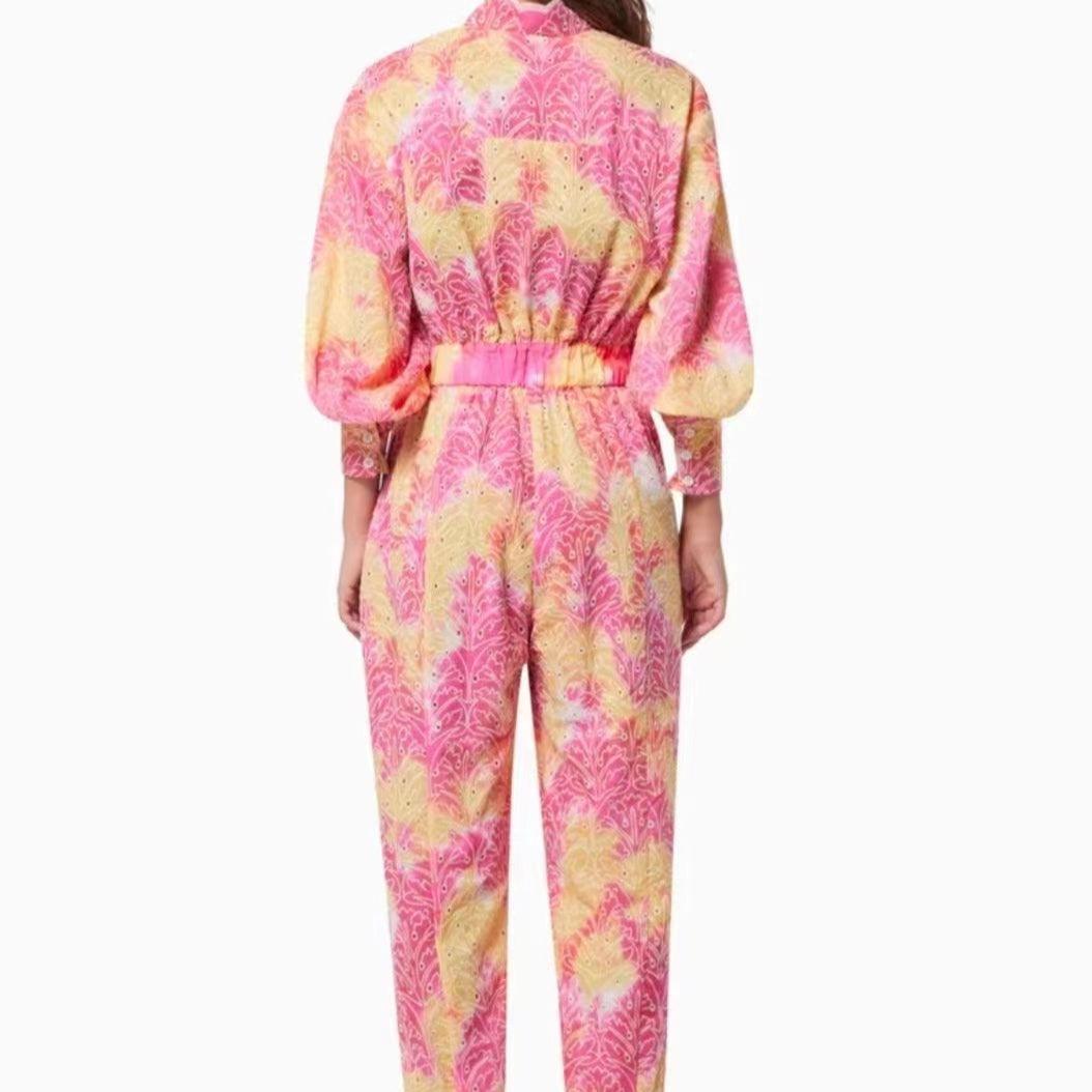 Sienna Puff Sleeve High Neck Top Printed Jumpsuit - Hot fashionista