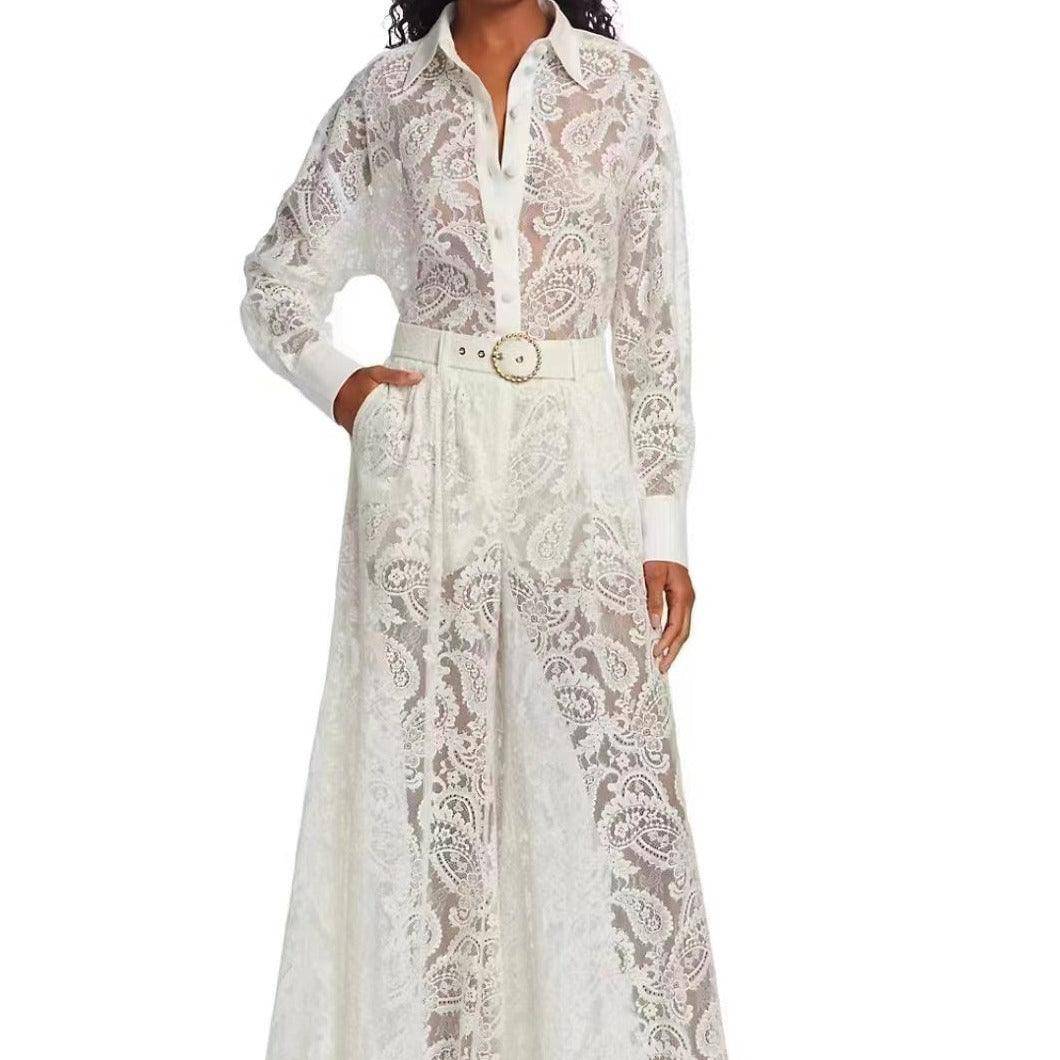 Bertha Long Sleeve Button Up Lace Jumpsuit - Hot fashionista