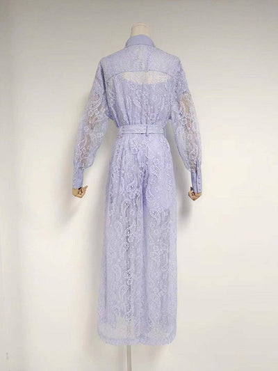 Bertha Long Sleeve Button Up Lace Jumpsuit - Hot fashionista