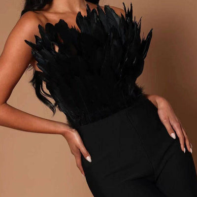 Clementine Strapless Feather Long Jumpsuit - Hot fashionista