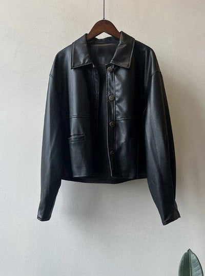 Pearlie Button-up Leather Jacket - Hot fashionista